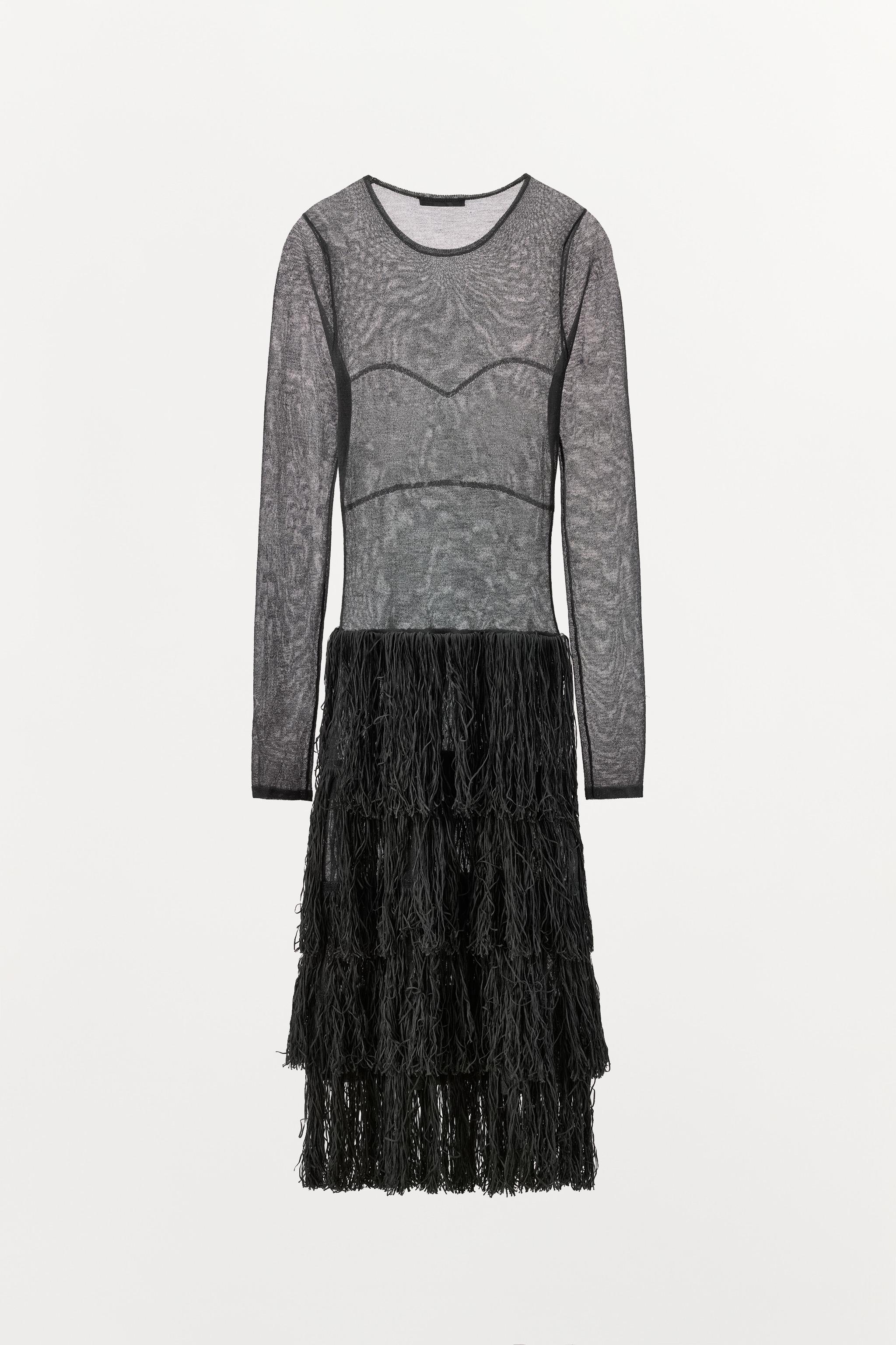 METALLIC THREAD FRINGED KNIT DRESS